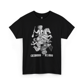 Black t-shirt with a graphic print of Chernobog