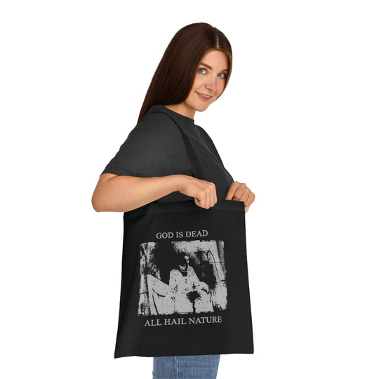Begotten God is Dead All Hail Nature' tote bag, 100% cotton, 15" x 16", heavy fabric, nature-inspired design
