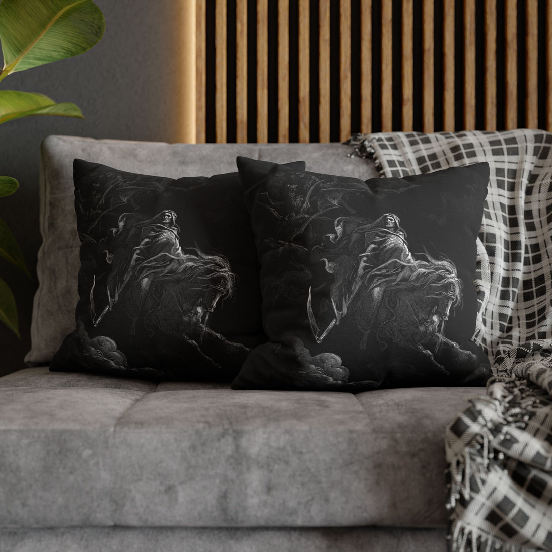 Gustave Doré 'Death on the Pale Horse' pillowcase, 100% spun polyester, double-sided print, concealed zipper, 4 size options