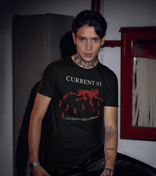 Man wearing Current 93 Lucifer Over London T-Shirt