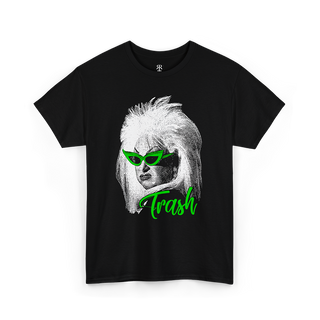 Black T-shirt showing Divine from John Waters movies, below written Trash in green