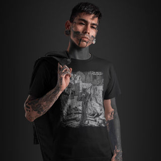 Tattooed man wearing Death the Strangler T-Shirt