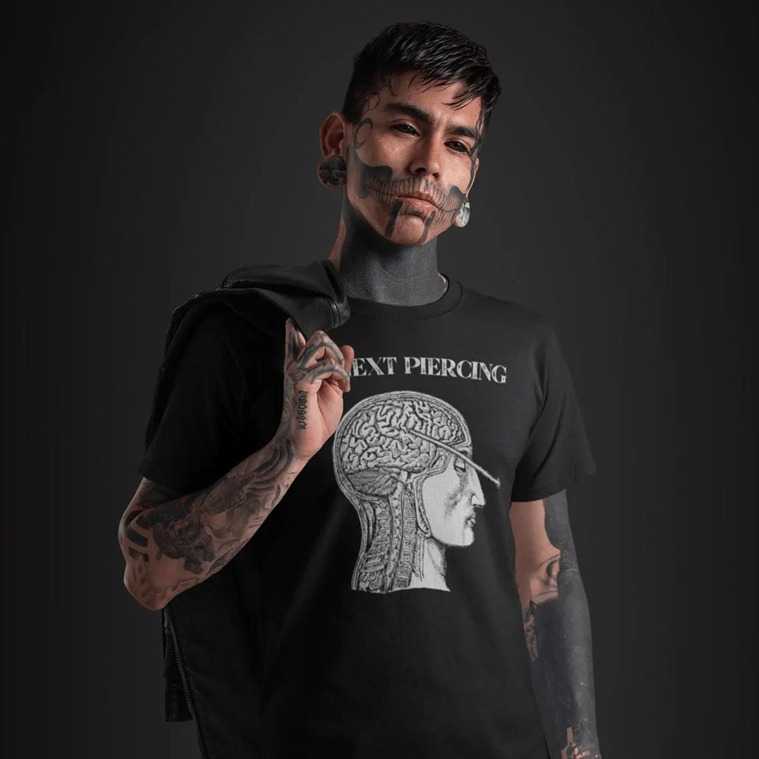 Tattoed man wearing My Next Piercing T-Shirt