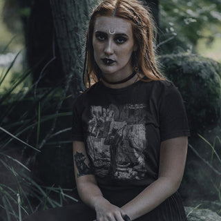 Woman wearing Death the Strangler T-Shirt