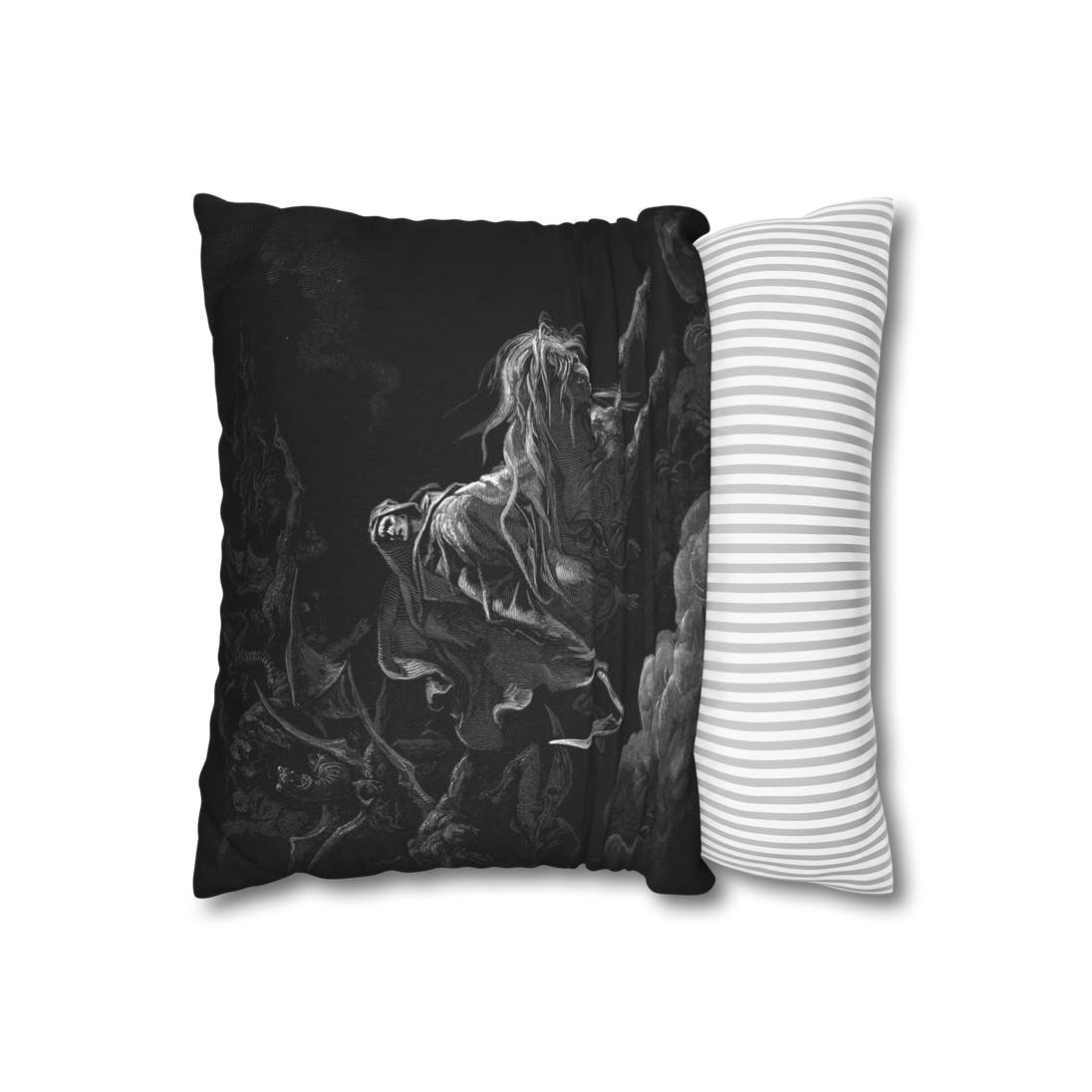 Gustave Doré 'Death on the Pale Horse' pillowcase, 100% spun polyester, double-sided print, concealed zipper, 4 size options
