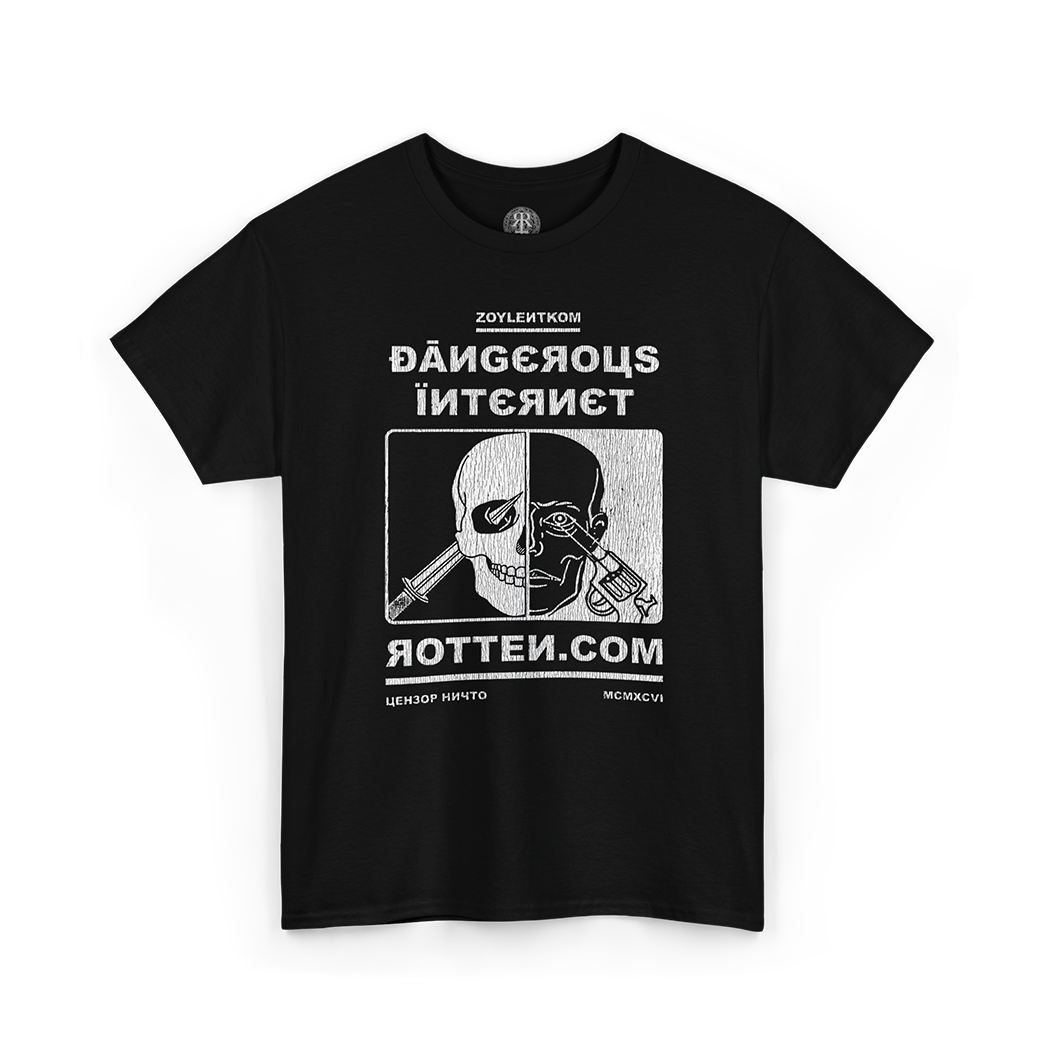 Black t-shirt Remake of 90's Rotten Dot Com 'Dangerous Internet' design