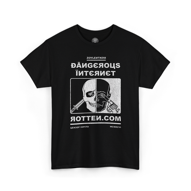 Black t-shirt Remake of 90's Rotten Dot Com 'Dangerous Internet' design