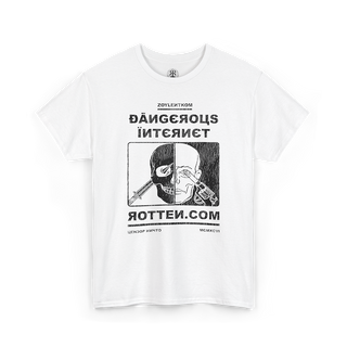 White t-shirt Remake of 90's Rotten Dot Com 'Dangerous Internet' design