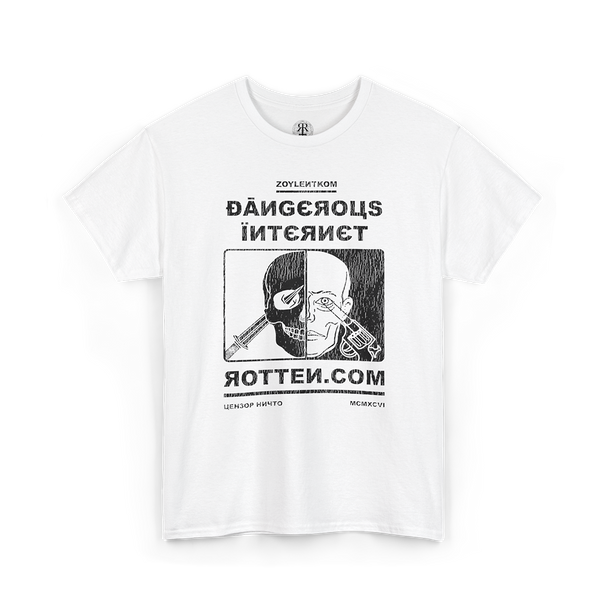 White t-shirt Remake of 90's Rotten Dot Com 'Dangerous Internet' design