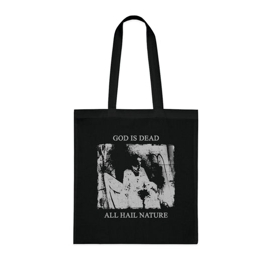 Begotten God is Dead All Hail Nature' tote bag, 100% cotton, 15" x 16", heavy fabric, nature-inspired design