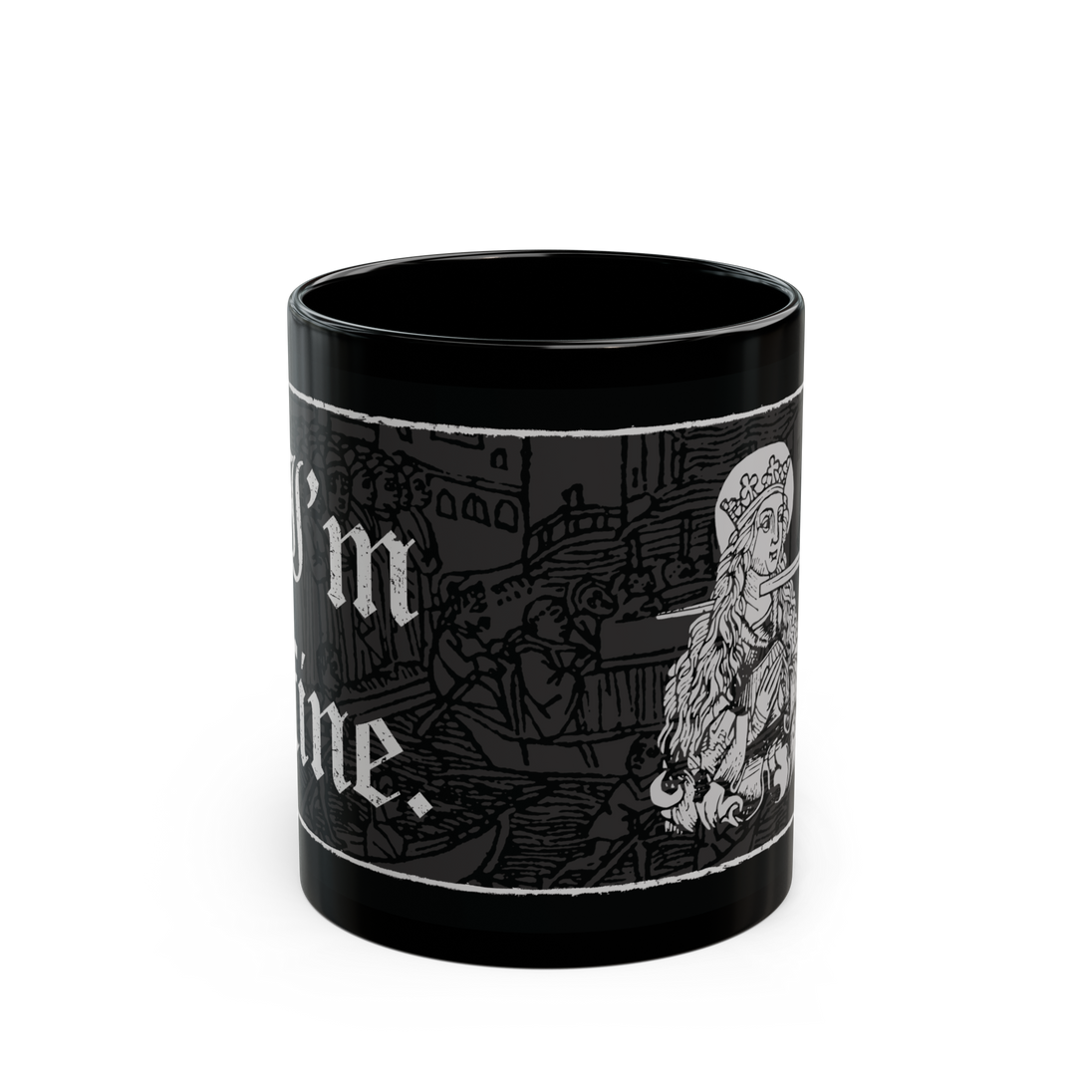 I'm Fine' white ceramic coffee mug, 11 oz, minimalist design, microwave and dishwasher safe