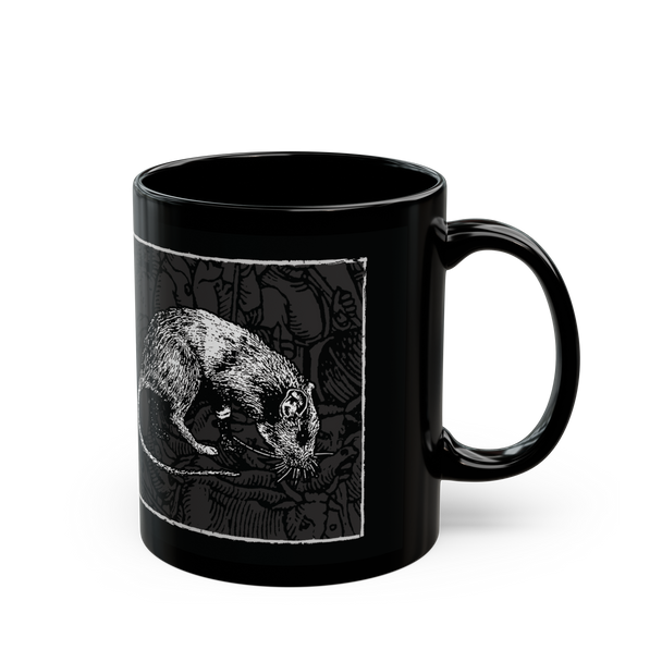 Black Death European Tour' black ceramic mug, 11 oz, gothic design, microwave and dishwasher safe