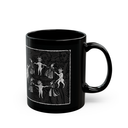 Live Laugh Lucifer' black ceramic mug, 11 oz, occult design, microwave and dishwasher safe