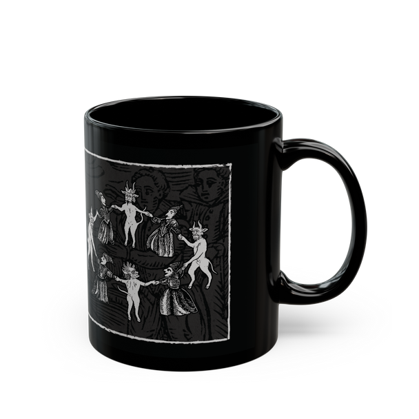 Live Laugh Lucifer' black ceramic mug, 11 oz, occult design, microwave and dishwasher safe