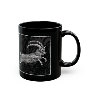 Live Deliciously' black ceramic mug, 11 oz, featuring Black Phillip from 'The VVitch', microwave and dishwasher safe