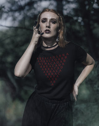 Woman wearing Abracadabra Triangle T-Shirt