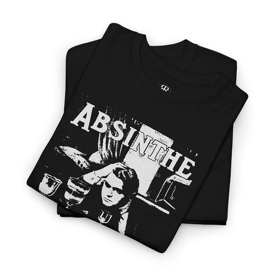 Absinthe T-Shirt, showing man in parisian cafe drinking absinthe