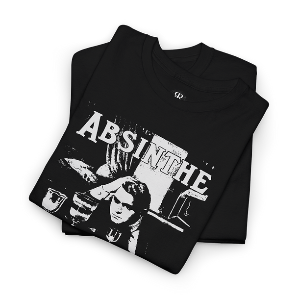 Absinthe T-Shirt, showing man in parisian cafe drinking absinthe