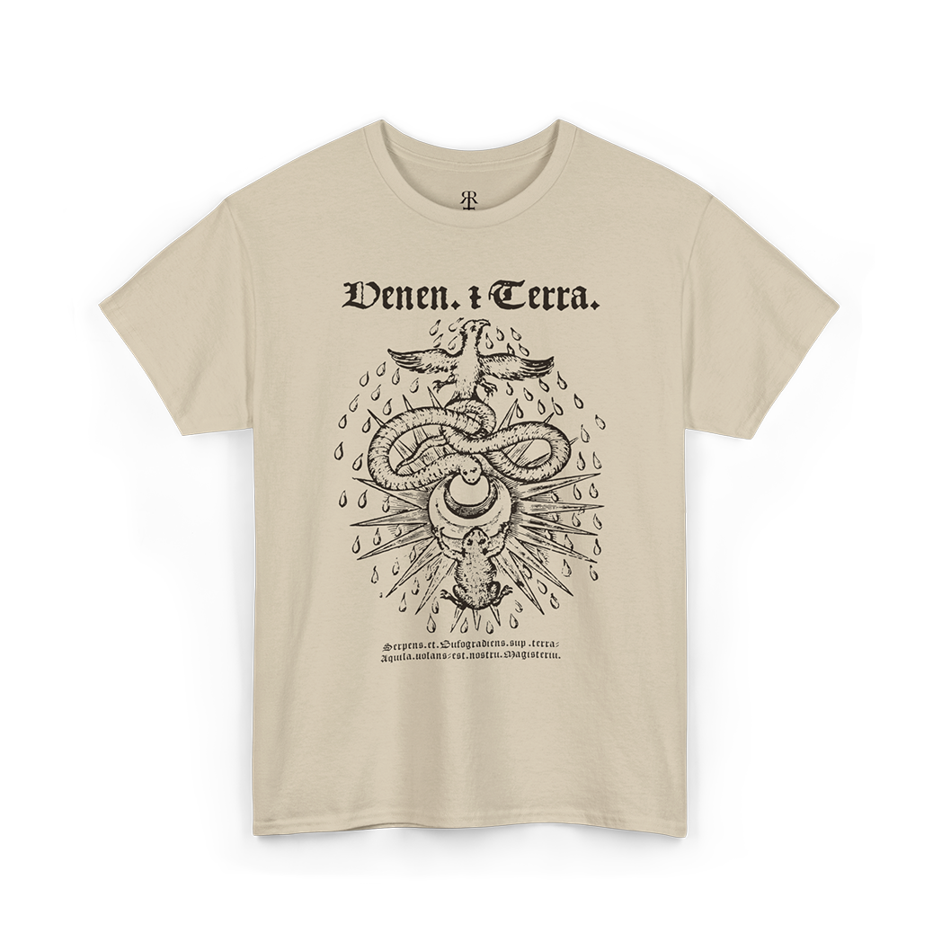 Sand t-shirt showing alchemical Serpent and Toad