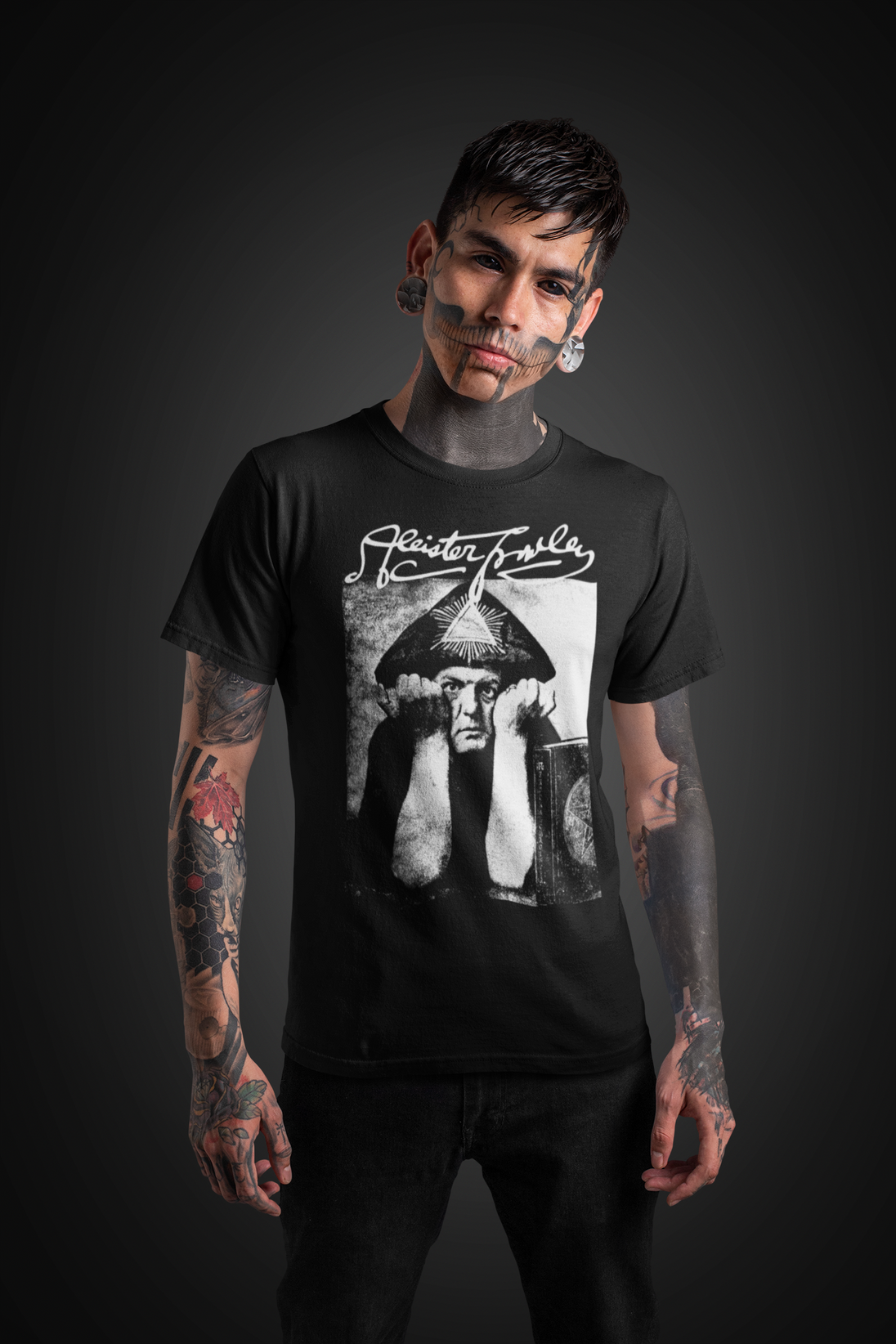 Man wearing Aleister Crowley Signature T-Shirt