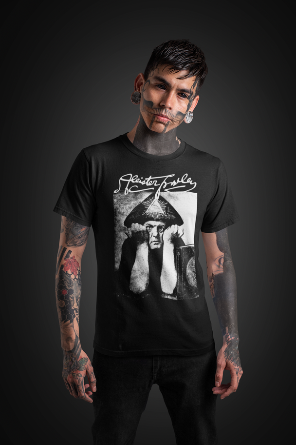 Man wearing Aleister Crowley Signature T-Shirt