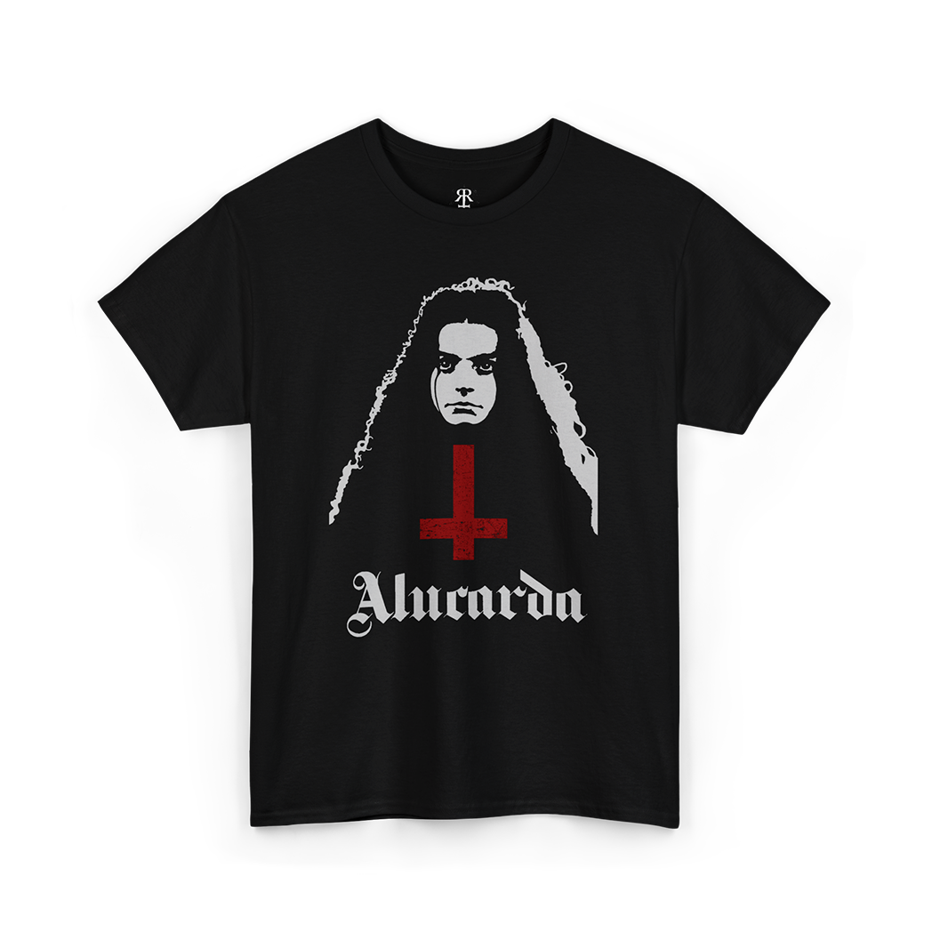 Alucarda T-Shirt, showing a woman figure and red inverted cross