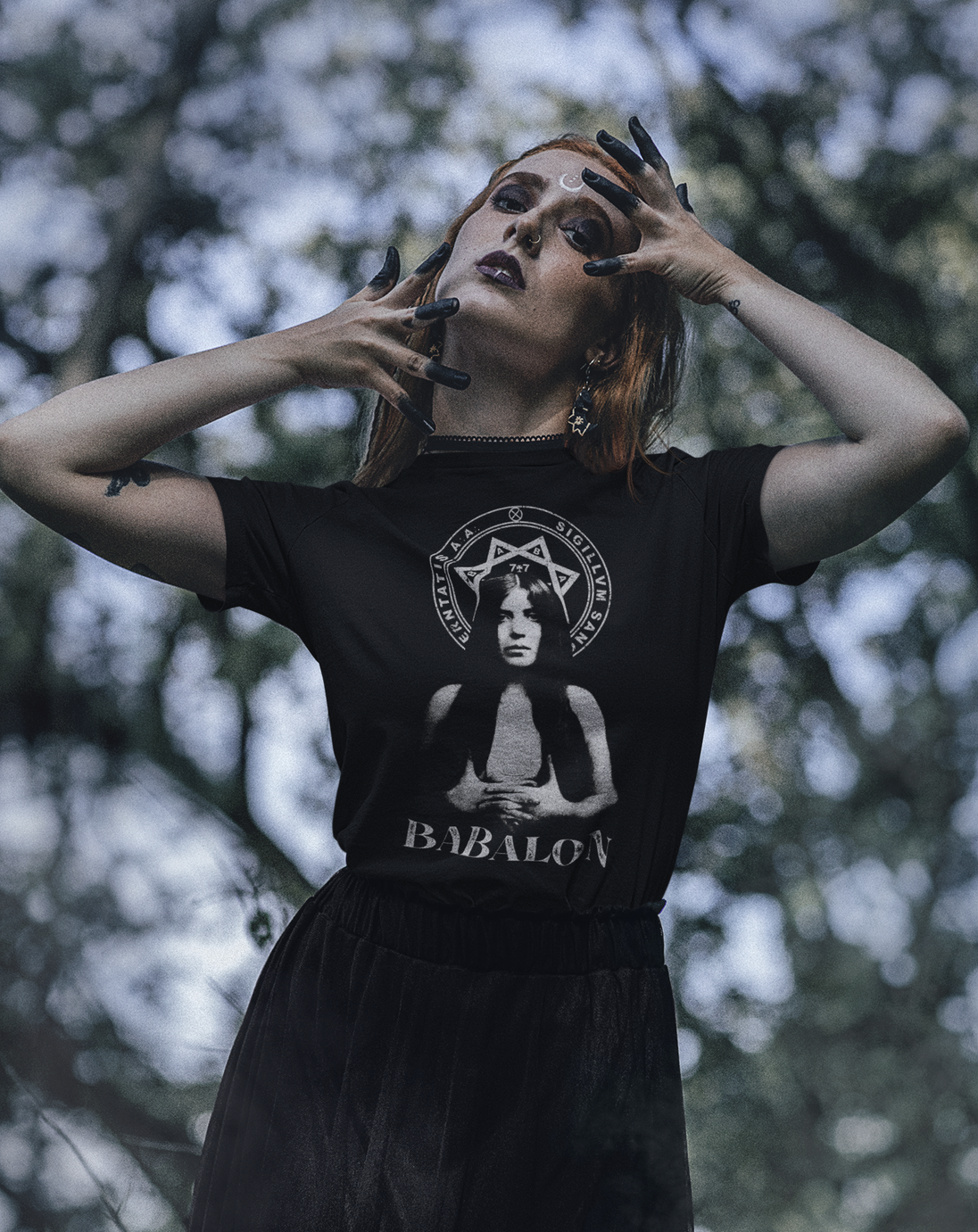Woman wearing Babalon T-Shirt
