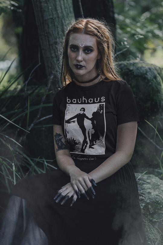 Woman wearing Bauhaus Caligari T-Shirt