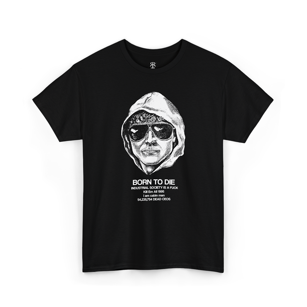 Black t-shirt showing Ted Kacynski the Unabomber