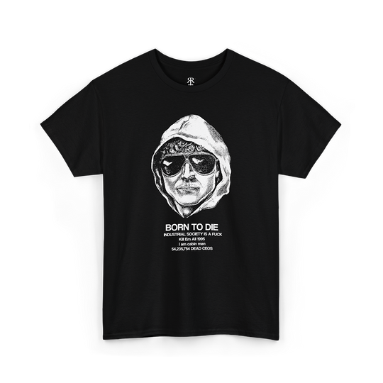 Black t-shirt showing Ted Kacynski the Unabomber