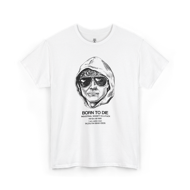 White t-shirt showing Ted Kacynski the Unabomber