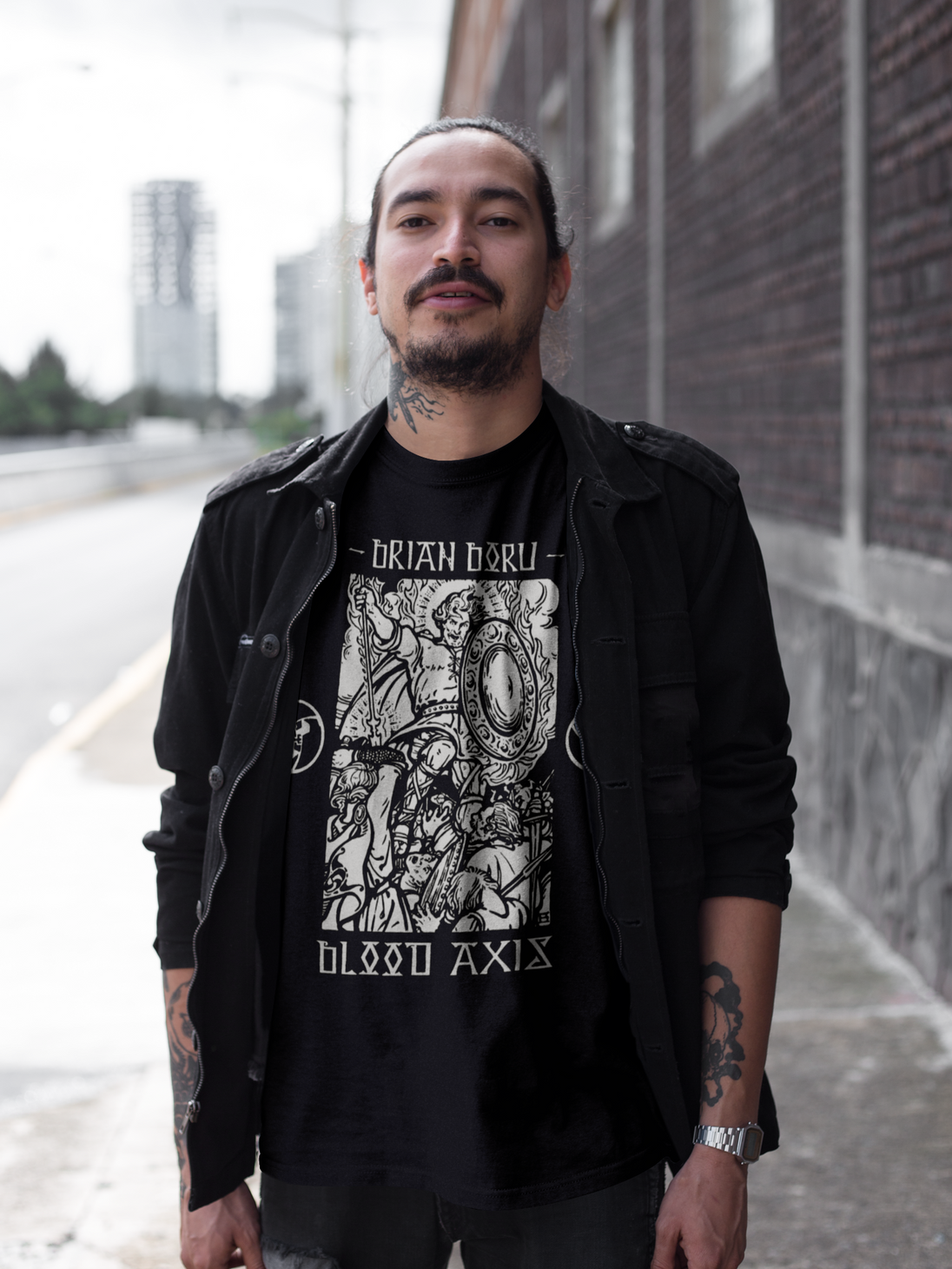 Man wearing Blood Axis Brian Boru T-Shirt