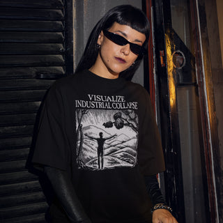 Woman wearing Visualize Industrial Collapse T-Shirt