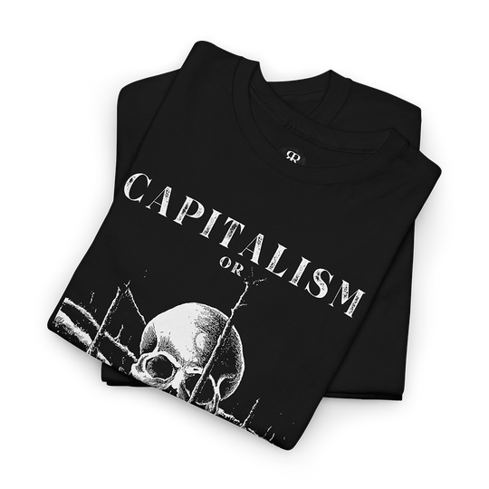 Capitalism or the Ecosystem unisex T-shirt, black with anti-capitalist and environmental activism slogan design