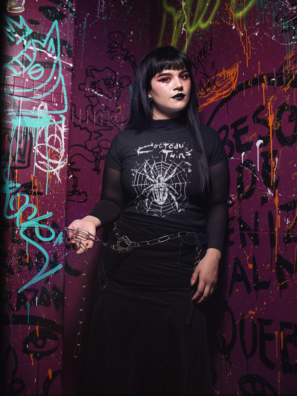 Woman wearing Cocteau Twins Spider T-Shirt