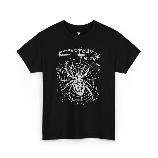 Black T-shirt with a graphic print of a spider and the text 'Cocteau Twins' on the front.