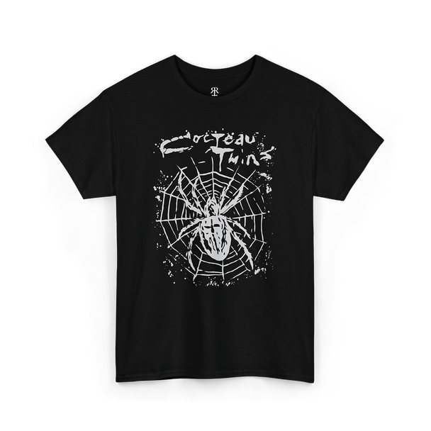 Black T-shirt with a graphic print of a spider and the text 'Cocteau Twins' on the front.