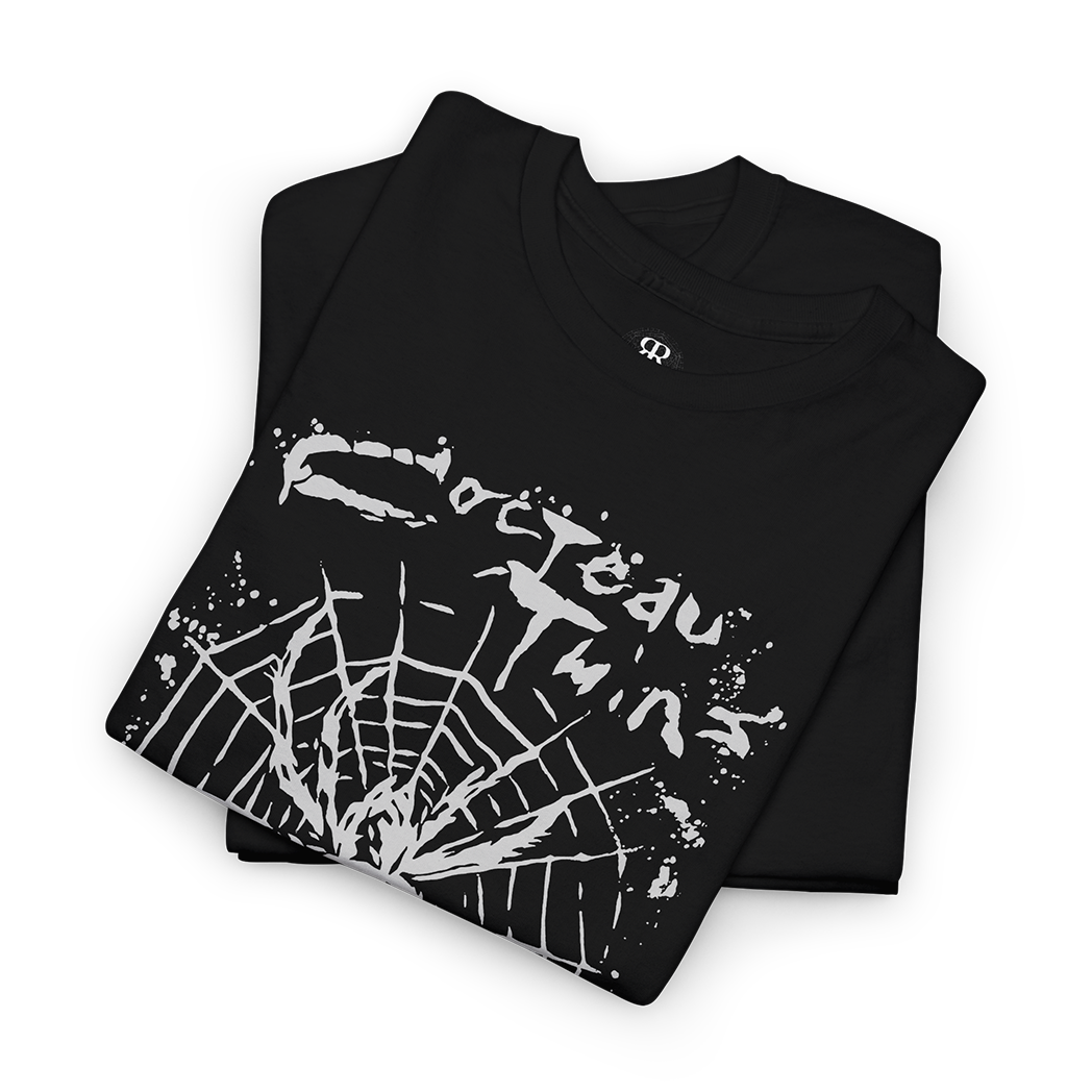 Black T-shirt with a graphic print of a spider and the text 'Cocteau Twins' on the front.