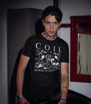 Man wearing Coil Horse Rotorvator T-Shirt