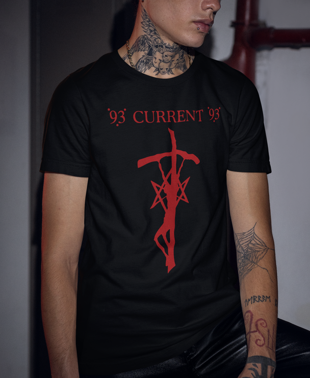 Man wearing Current 93 Cross Dogs Blood Rising T-Shirt