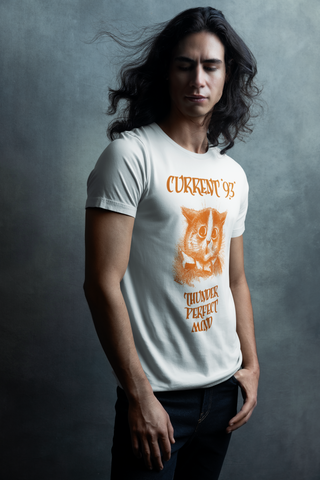 Man wearing Current 93 Thunder Perfect Mind T-Shirt