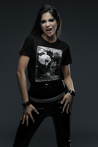 Woman wearing Dafuq Did We Just Summon T-Shirt