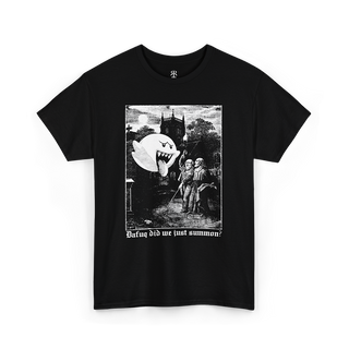 Dafuq Did We Just Summon T-Shirt, showing two ceremonial magicians in ritual circle summoning funny ghost