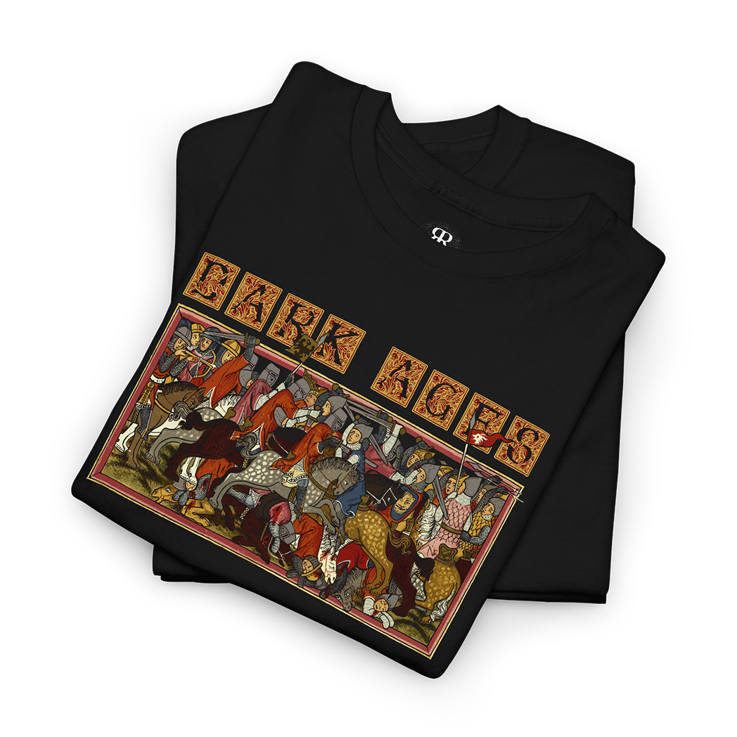 Black Dark Ages shirt featuring a striking illustration of the Battle of Mühldorf