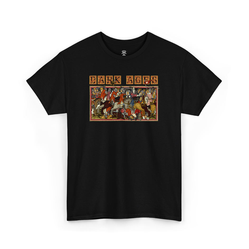 Black Dark Ages shirt featuring a striking illustration of the Battle of Mühldorf