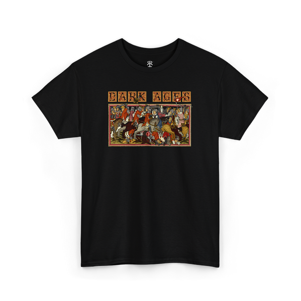 Black Dark Ages shirt featuring a striking illustration of the Battle of Mühldorf