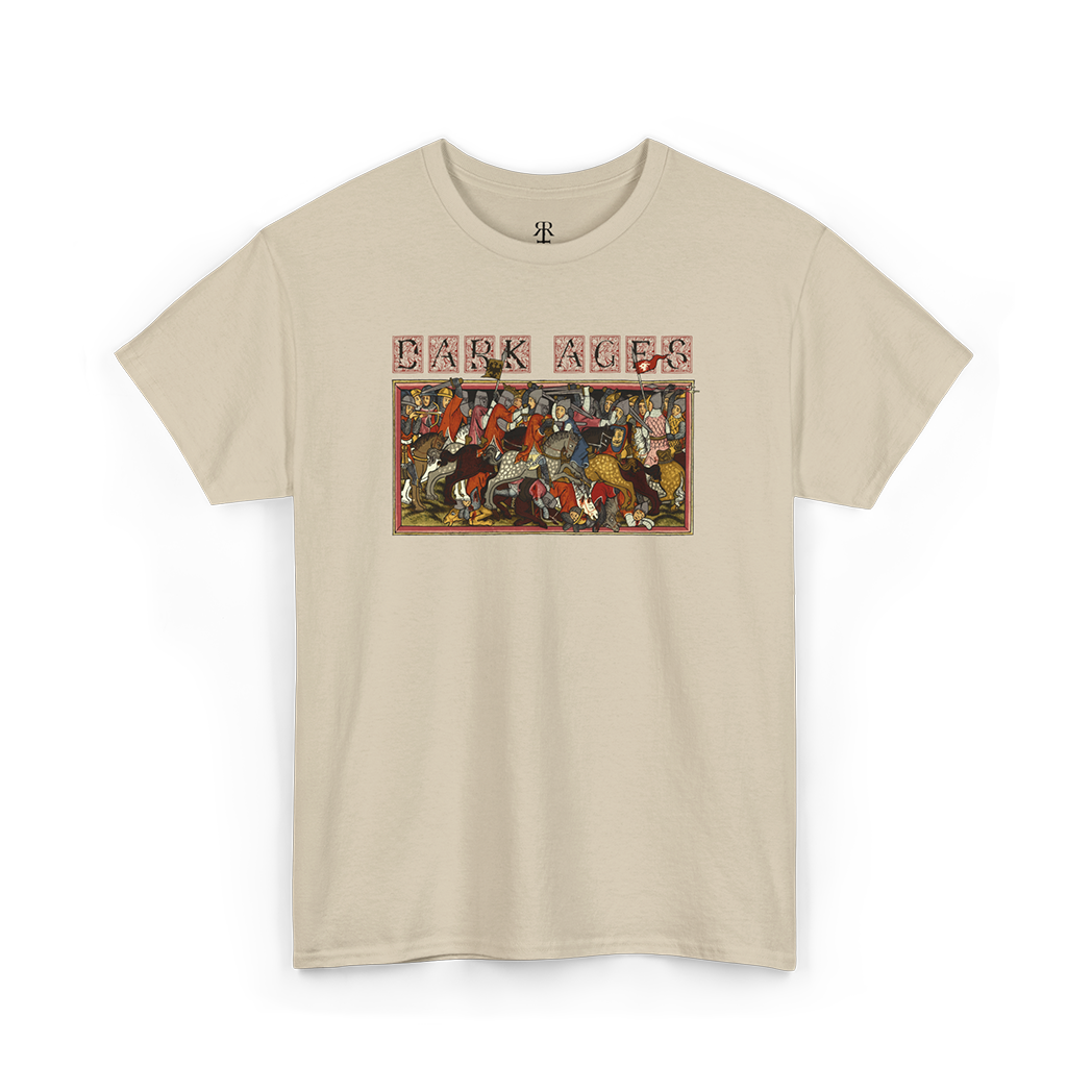 Beige Dark Ages shirt featuring a striking illustration of the Battle of Mühldorf