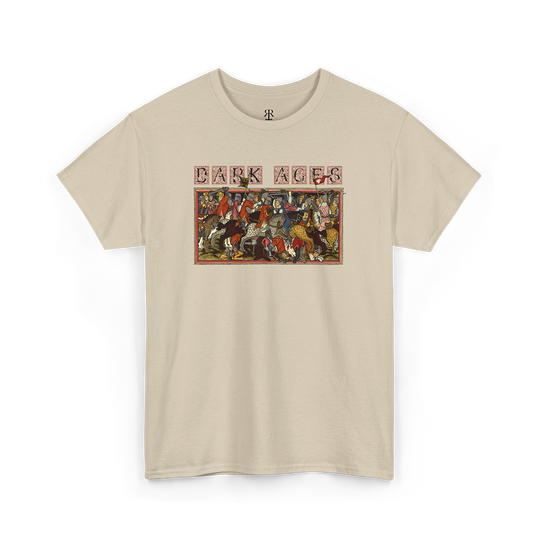 Beige Dark Ages shirt featuring a striking illustration of the Battle of Mühldorf
