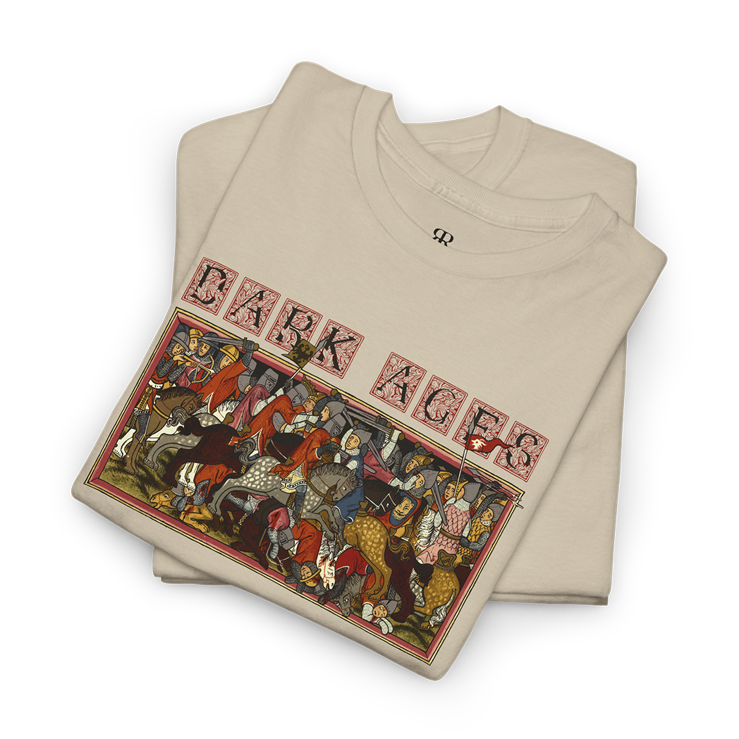 Beige Dark Ages shirt featuring a striking illustration of the Battle of Mühldorf