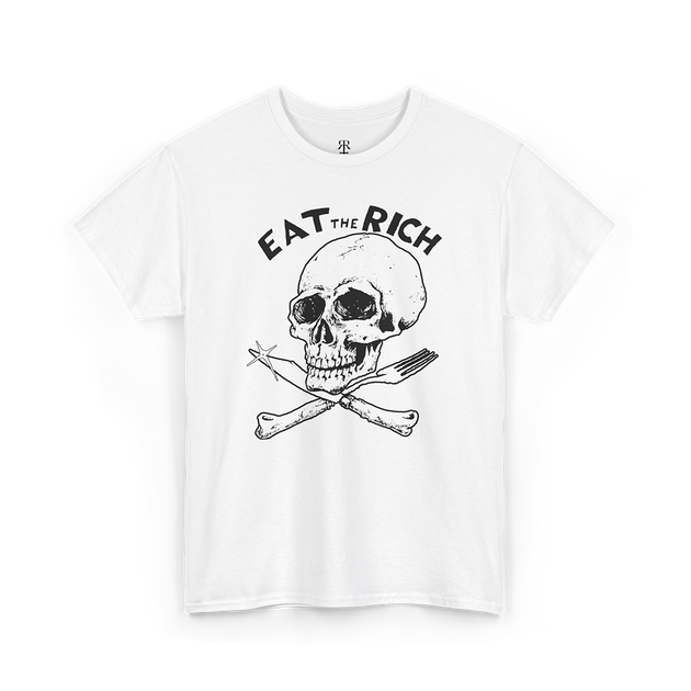 Eat the Rich Vintage Remake unisex T-shirt, white with anti-capitalist and rebellious slogan design